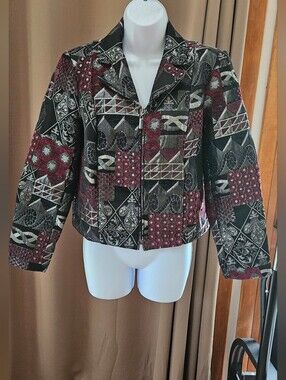 Vintage Renaissance Tapestry Jacket Blazer Boho Artsy Metallic Accent